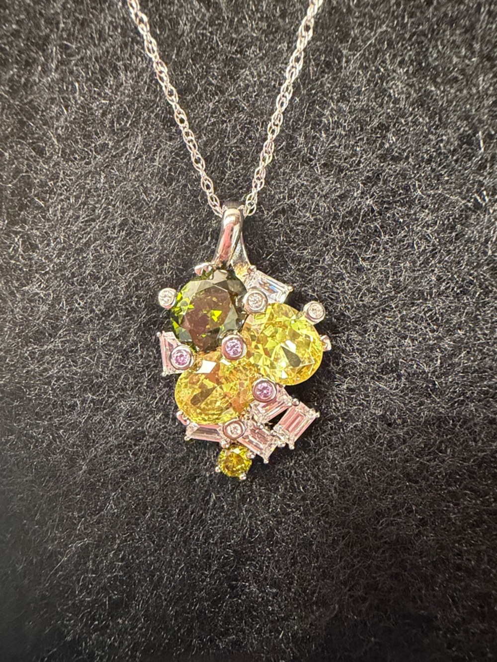 Charles Winston Necklace Pendant with Yellow, Peridot, Amethyst ColoredGemstones